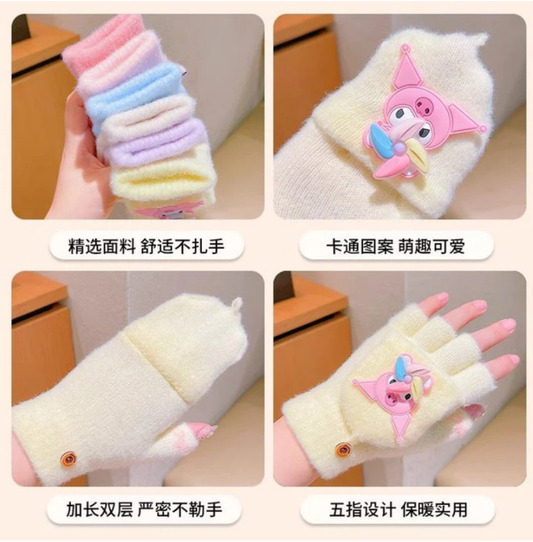 Sanrio themed Kuromi Fur mittens