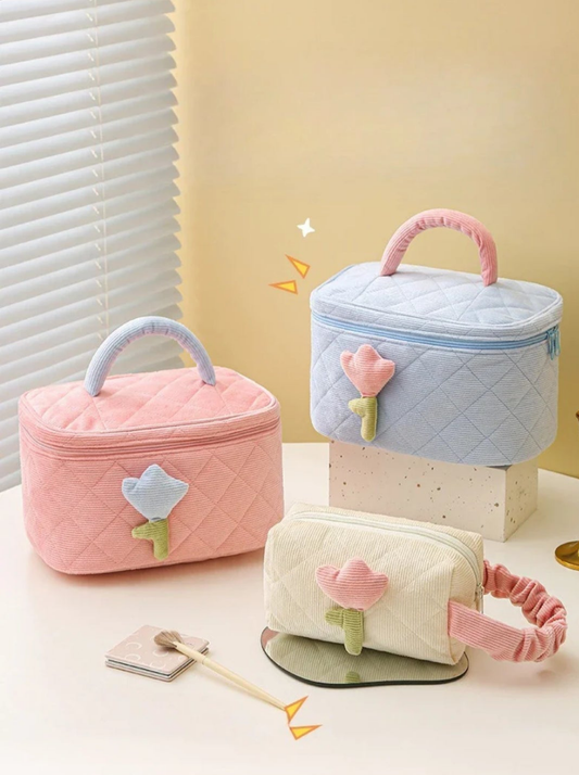 Tulip Flower Cosmetic Bag Large Capacity Travel Makeup Pouch for Women