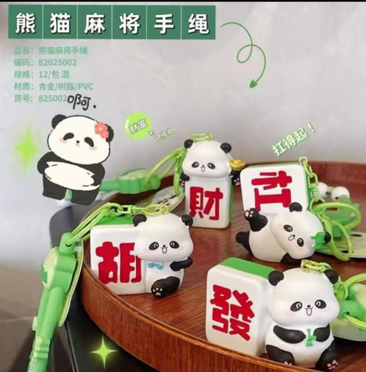 Panda Mahjong Hand Rope Keychains