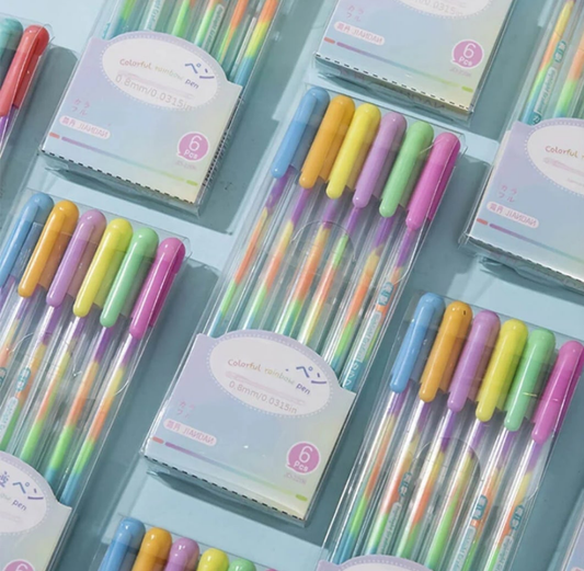6 Pcs Pack Rainbow Gradient Fluorescent Pens