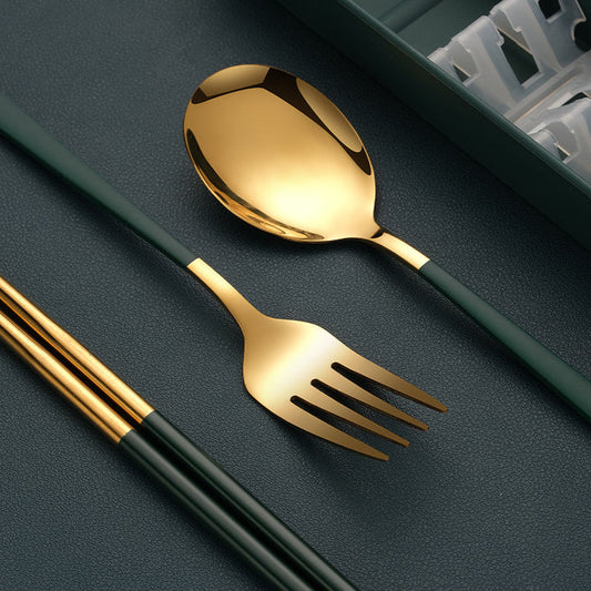 Thin Portuguese Stainless Steel Cutlery Set with Chopsticks, Fork & Spoon