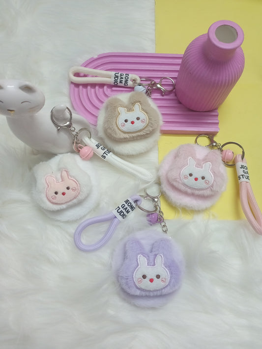 Cute Fluffy Bunny Compact Mirror Keychain