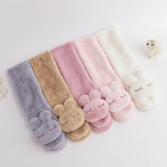 plush pink rabbit neck warmer
