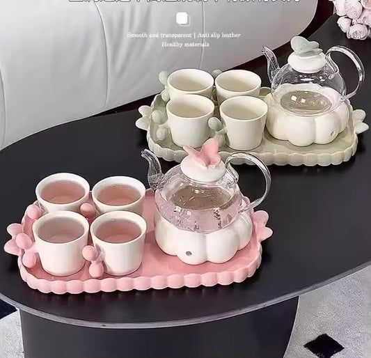 Butterfly Glass Teapot Set with Candle Warmer