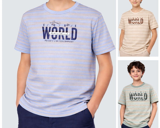 Boys' "World" Graphic Striped T-Shirt