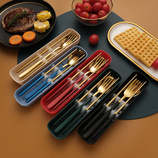 Thin Portuguese Stainless Steel Cutlery Set with Chopsticks, Fork & Spoon
