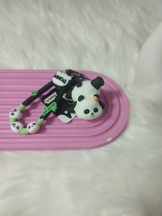 Charming Panda Keychains with Bamboo Accents