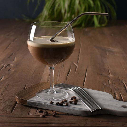 6-Pcs silver Reusable Stainless Steel Drinking Straws With Cleaning Brush