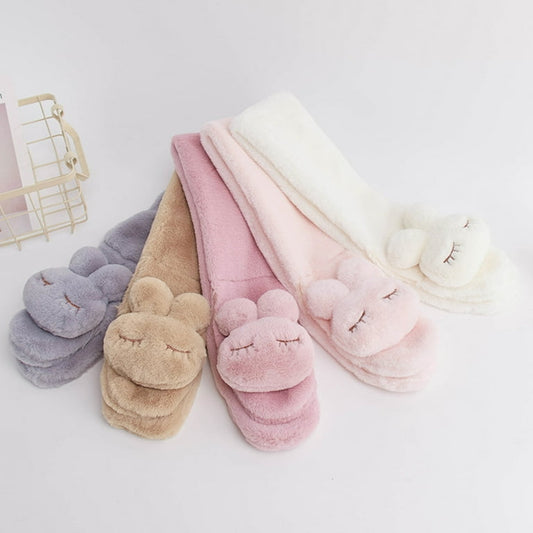 plush, rabbit-themed neck warmers or scarves for babies and young children
