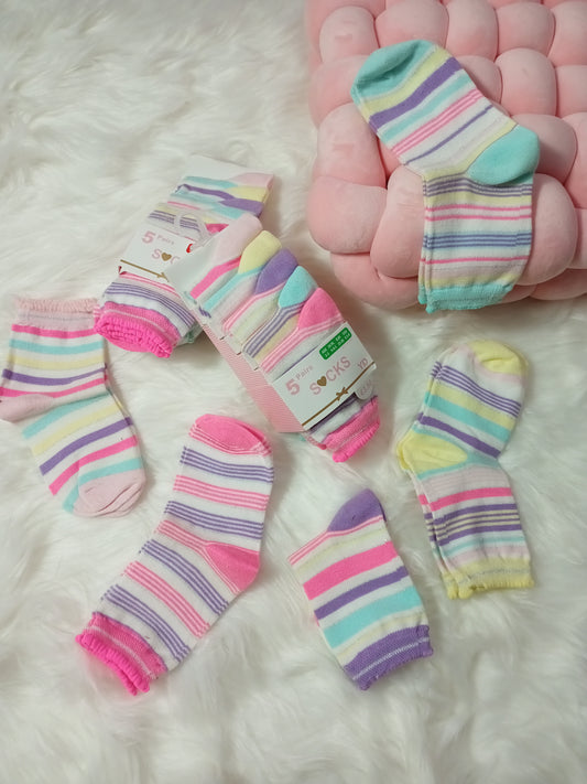 Pack of 5 Girls' Striped Socks(orignal Primark)