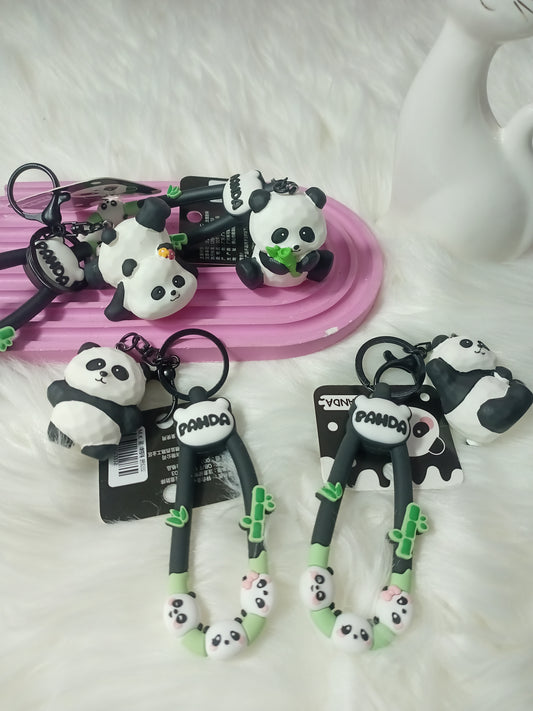 Charming Panda Keychains with Bamboo Accents