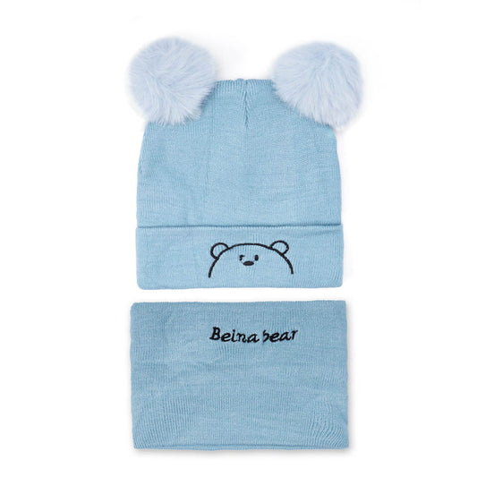 Baby Woolen Cap & Neck Warmer Set Bear Blue