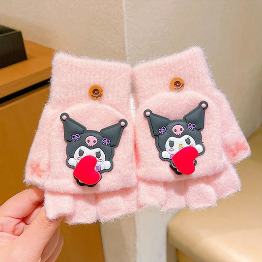 Sanrio themed Kuromi Fur mittens