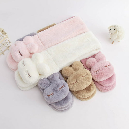 plush, rabbit-themed neck warmers or scarves for babies and young children
