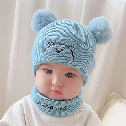 Baby Woolen Cap & Neck Warmer Set Bear Blue