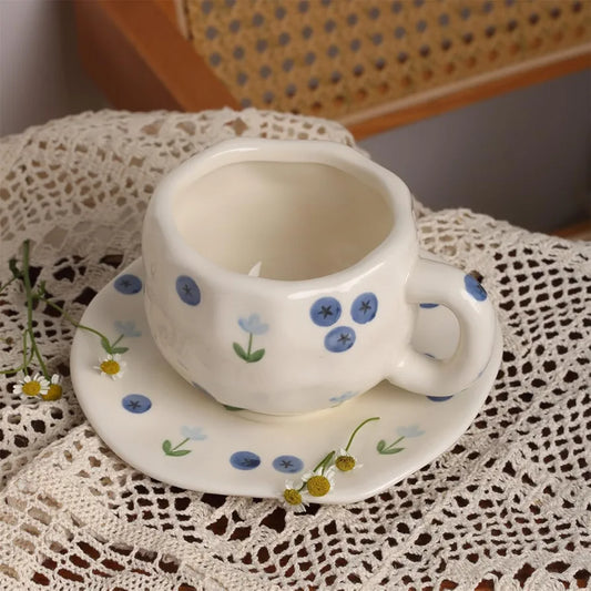 Hand printed Blueberry Ceramic mugs