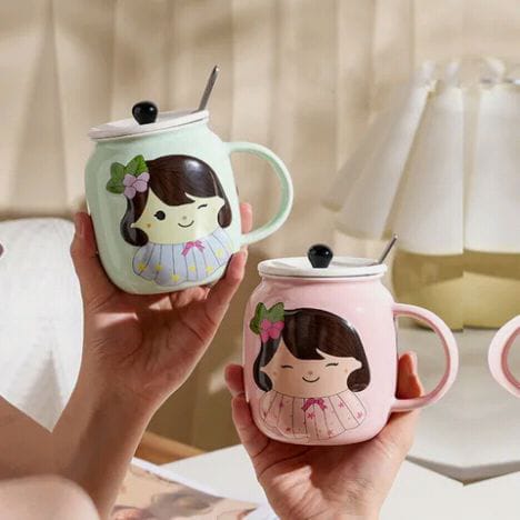 Cute girl printed ceramic mugs
