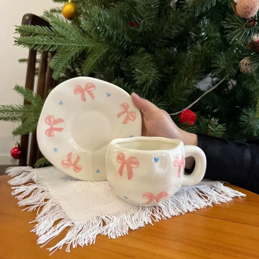 The "Sweet Bows" Ceramic Mug & Saucer Set