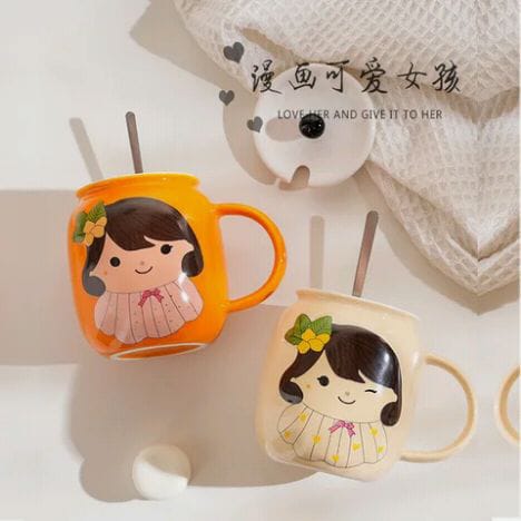 Cute girl printed ceramic mugs