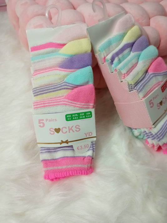 Pack of 5 Girls' Striped Socks(orignal Primark)