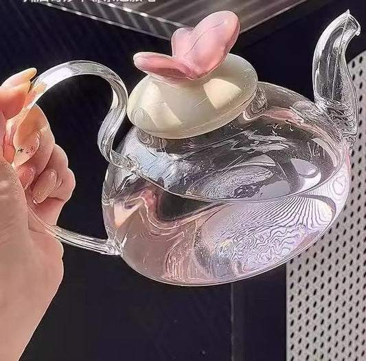Butterfly Glass Teapot Set with Candle Warmer