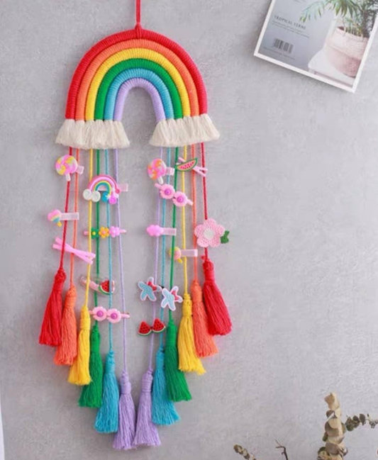 Rainbow Macrame hair accessories with Tassels.