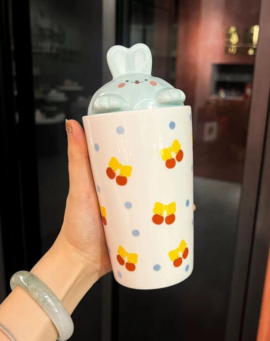 ceramic storage jar with a bunny-shaped lid