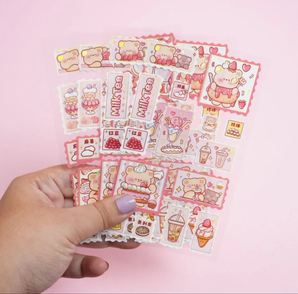 Cute Bear Food Lover Foiled Stamp - Sticker