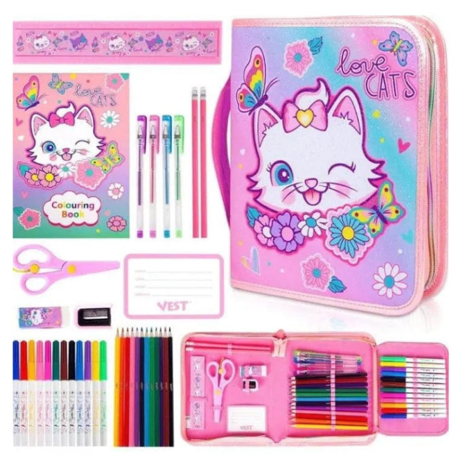 Vest cat-themed stationery art set for kids (36 PCS)