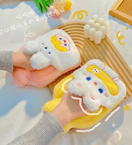 hot water bottles with cute, plush animal-themed covers