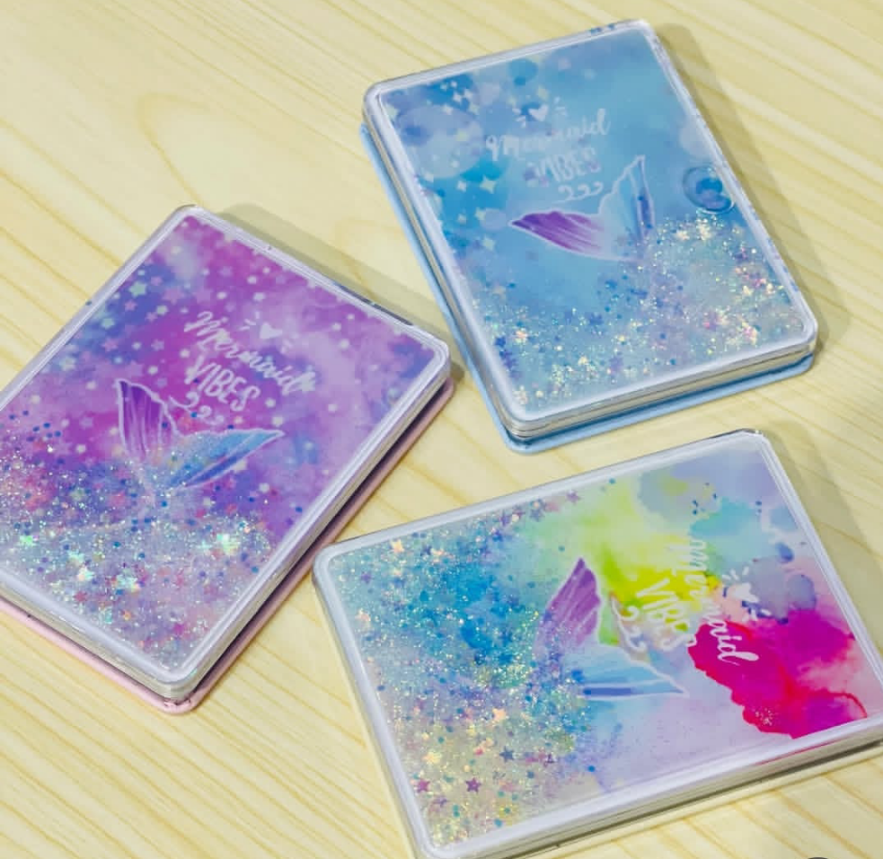 Mermaid glitter filled double sided mirrors