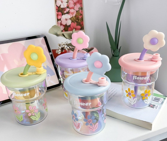 Cute flower glass cups