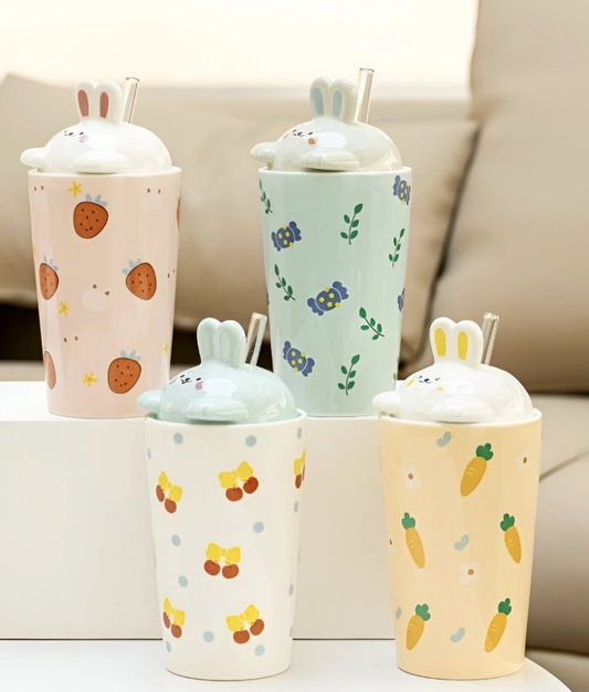ceramic storage jar with a bunny-shaped lid
