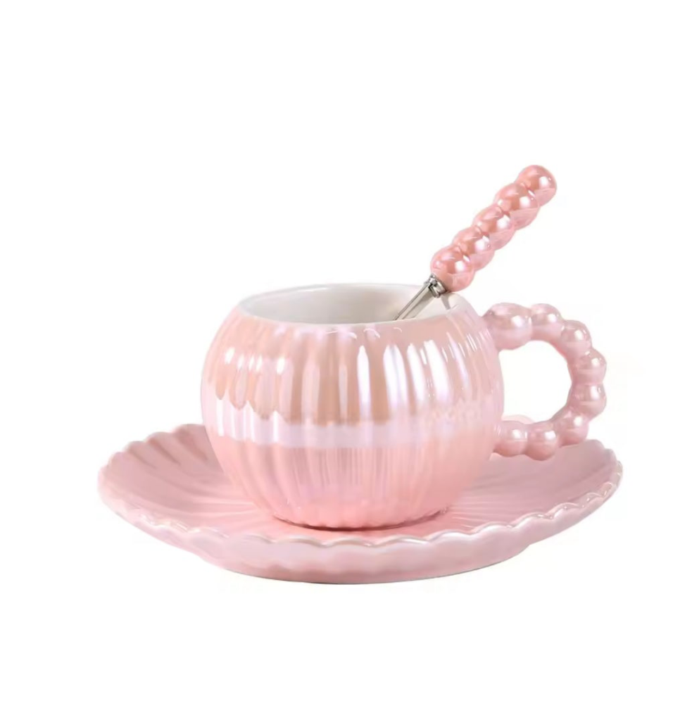 Ceramic Coffee Mug With Matching Saucer and Spoon