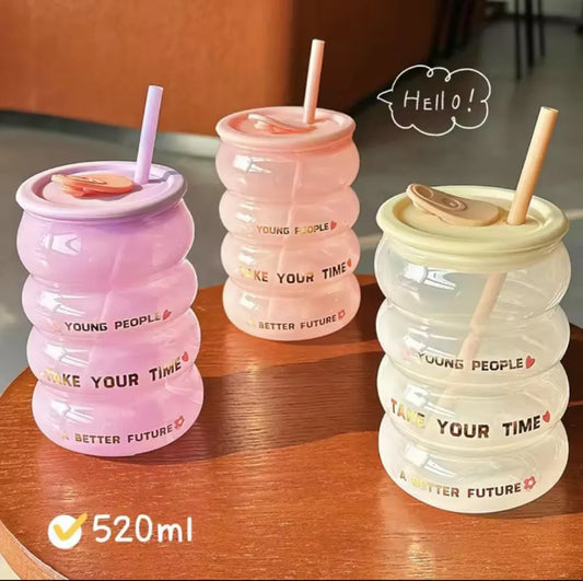 Korean BVubble Glass With Silicon Lid And Straw