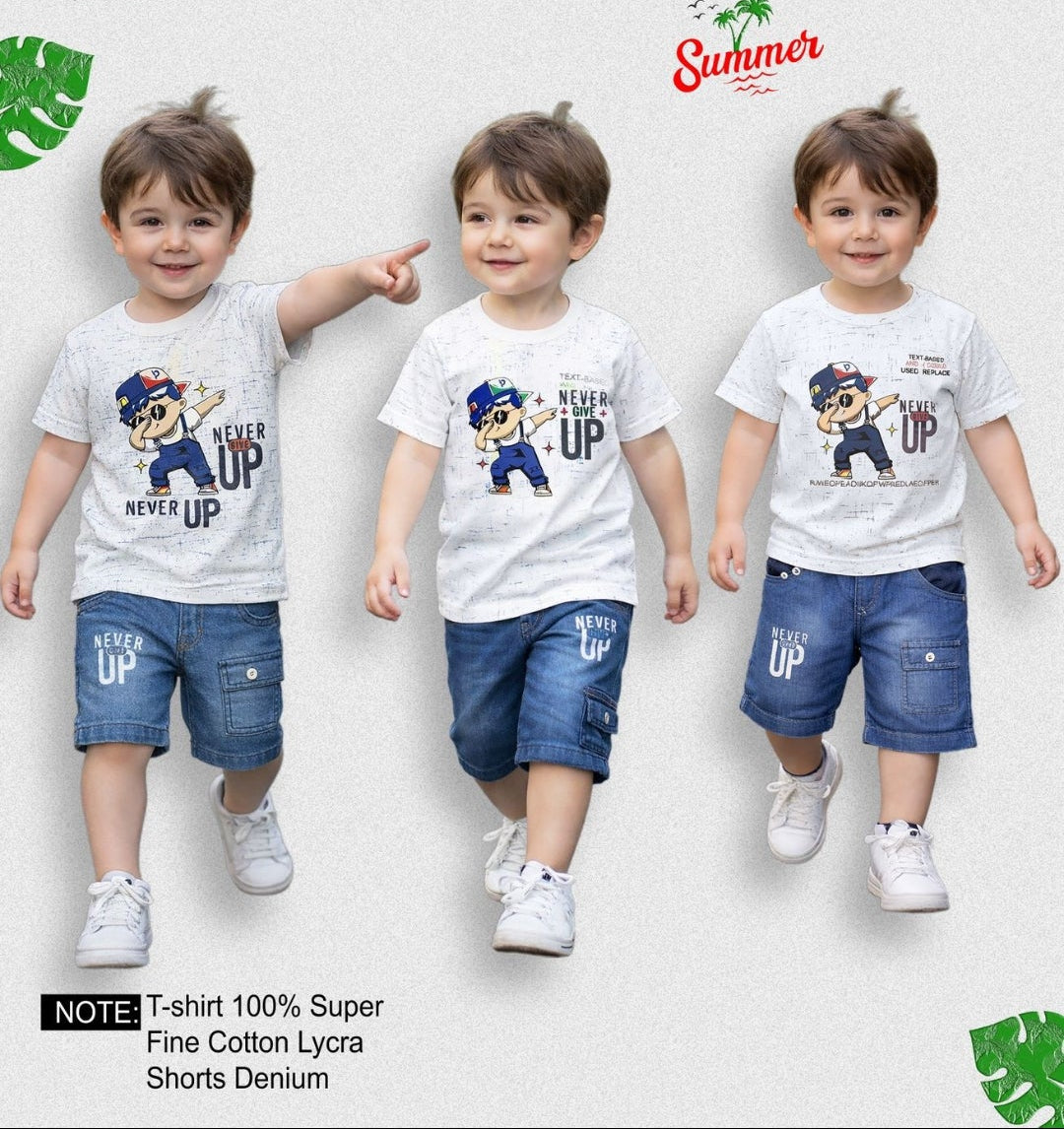 Boys' "Never Give Up" Summer Shirt and shorts Set