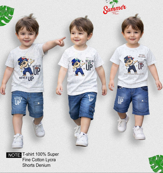 Boys' "Never Give Up" Summer Shirt and shorts Set