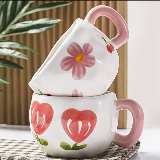 Cute Flower and Heart Ceramic Cups with saucer