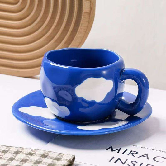 Hand-Painted Blue Sky & Clouds Coffee Cup Set