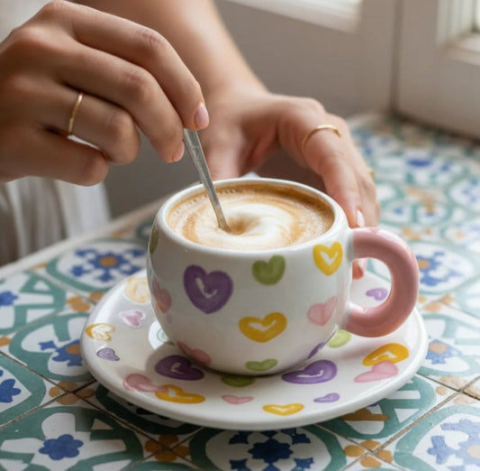 Charming Hand Painted Ceramic Mug & Saucer Sets