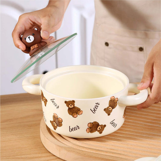 adorable ceramic bear bowls with lid