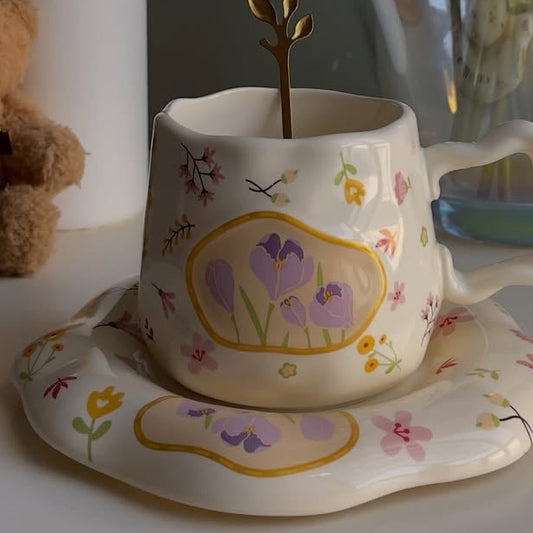 Vintage Floral Ceramic Mug and Saucer Set