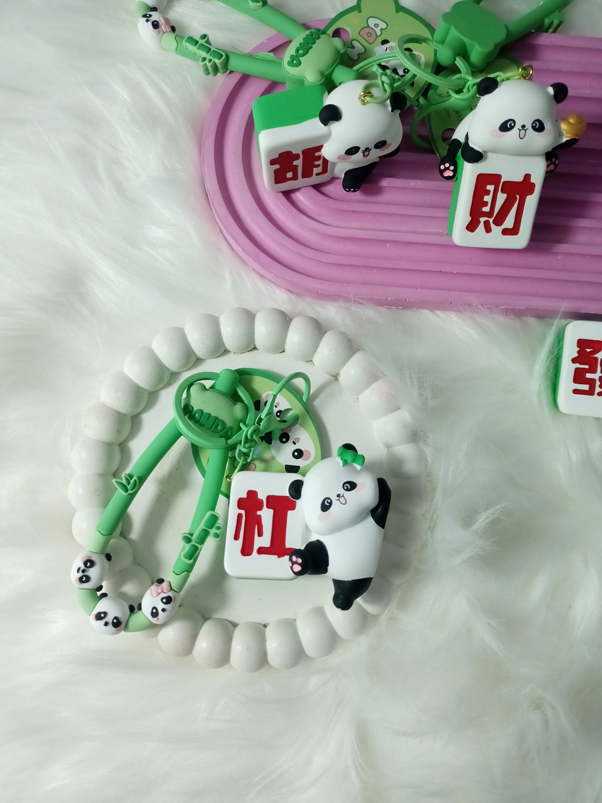 Panda Mahjong Hand Rope Keychains