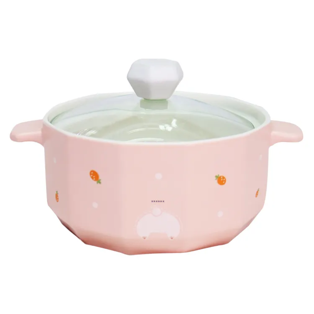 Cute Pink Ceramic Cooking Pot With Lid