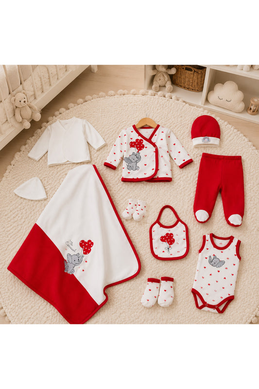 "Little Elephant & Hearts" 10-Piece Luxury Newborn Gift Set(made in Turkey)