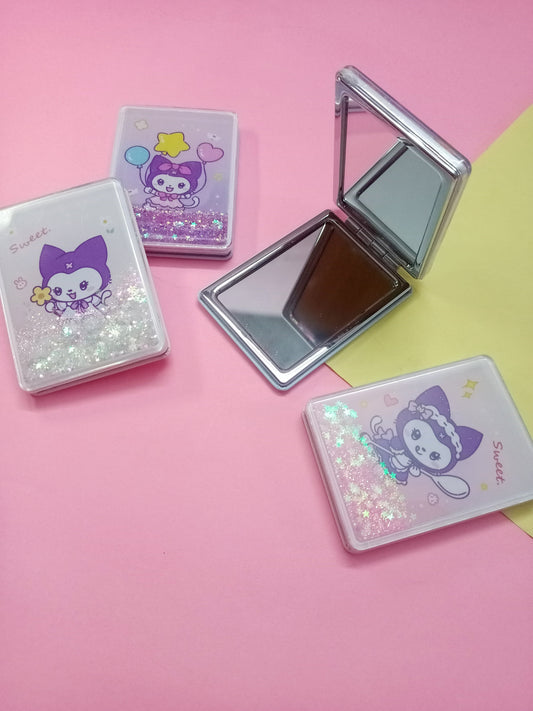 Glitter filled kuromi pocket mirror