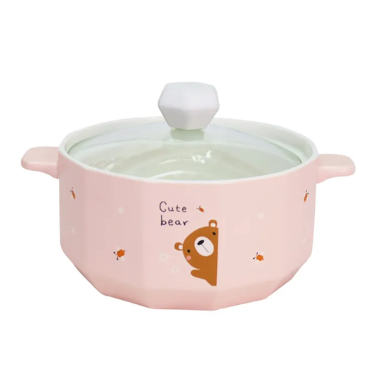 Cute Pink Ceramic Cooking Pot With Lid