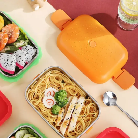 Multi Layer Stainless Steel Burger Lunch Box With Utensils