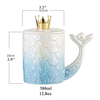 Mermaid coffee Mug with crown lid and Spoon
