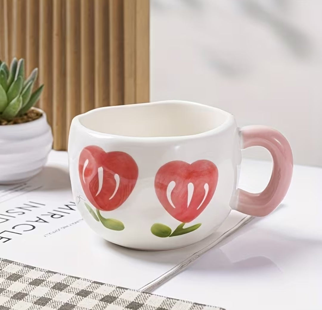Cute Flower and Heart Ceramic Cups with saucer
